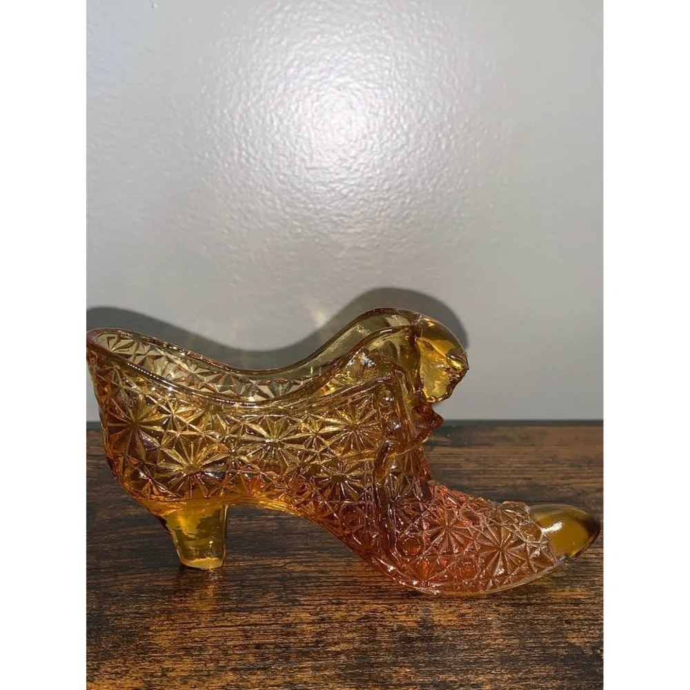 Vintage Fenton amber glass slipper